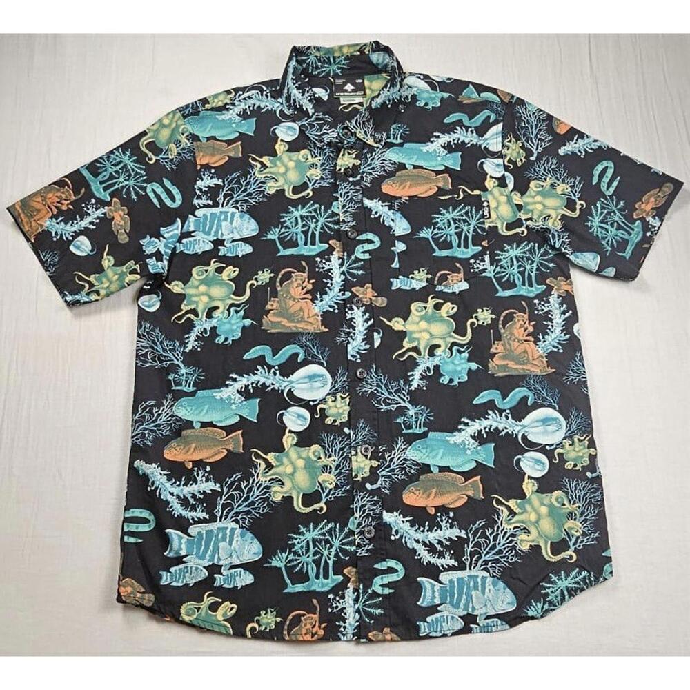 Lifted Research Group LRG Mens Small Button Shirt‎ Woven Blue Print Rare